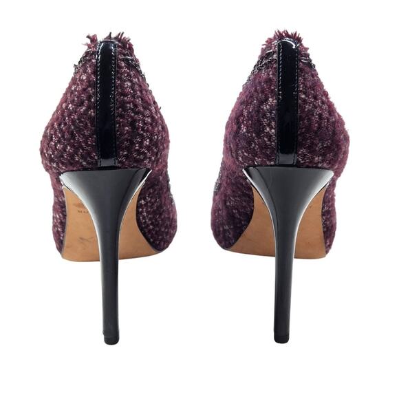 Ann Taylor Maya Burgundy Tweed Cap Toe Chain Trim Heels Size 7M - Picture 7 of 16